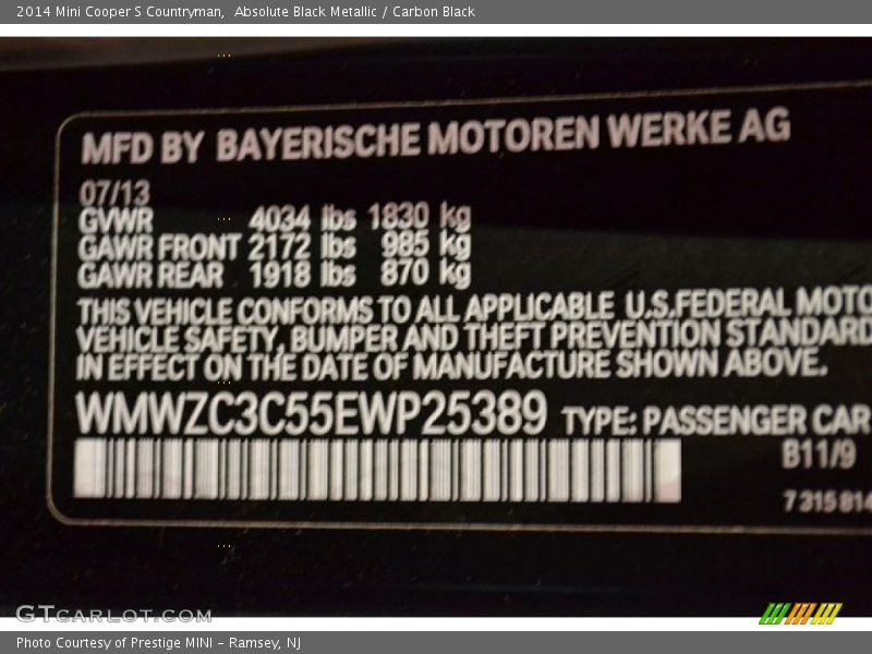 Absolute Black Metallic / Carbon Black 2014 Mini Cooper S Countryman