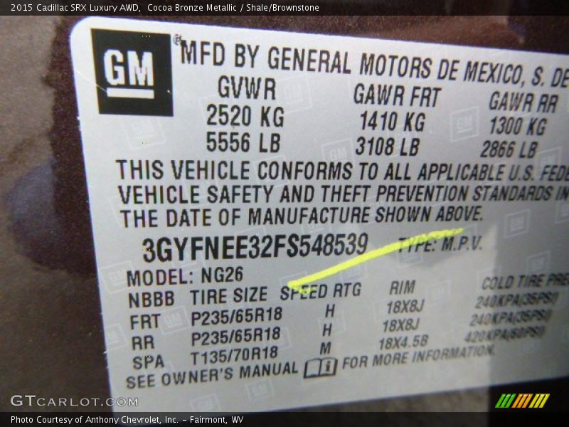 Cocoa Bronze Metallic / Shale/Brownstone 2015 Cadillac SRX Luxury AWD
