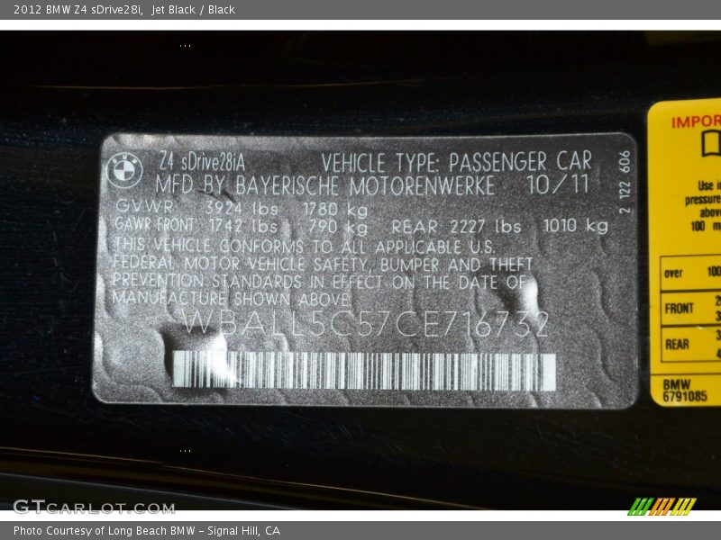 Jet Black / Black 2012 BMW Z4 sDrive28i