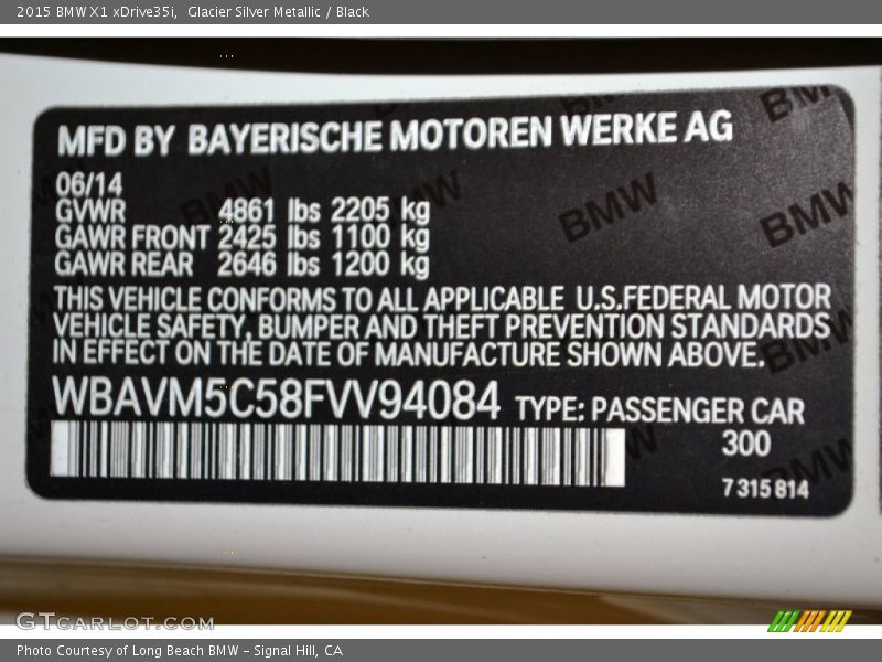 Glacier Silver Metallic / Black 2015 BMW X1 xDrive35i