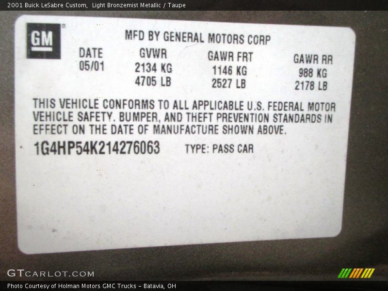 Light Bronzemist Metallic / Taupe 2001 Buick LeSabre Custom