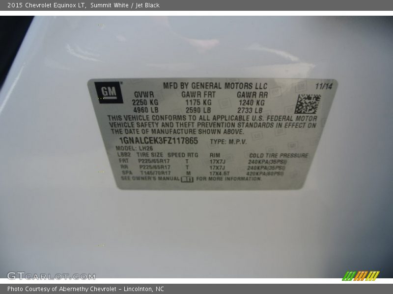 Summit White / Jet Black 2015 Chevrolet Equinox LT