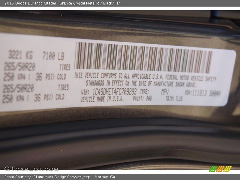 2015 Durango Citadel Granite Crystal Metallic Color Code PAU