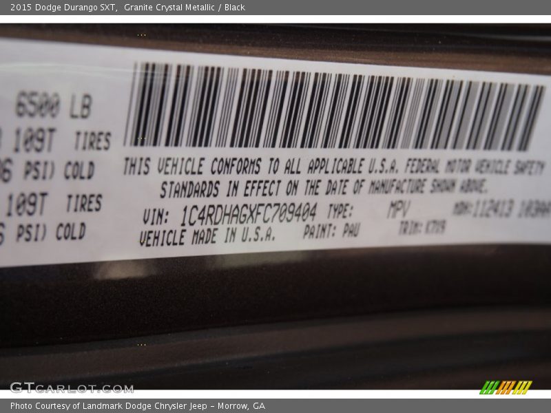 2015 Durango SXT Granite Crystal Metallic Color Code PAU