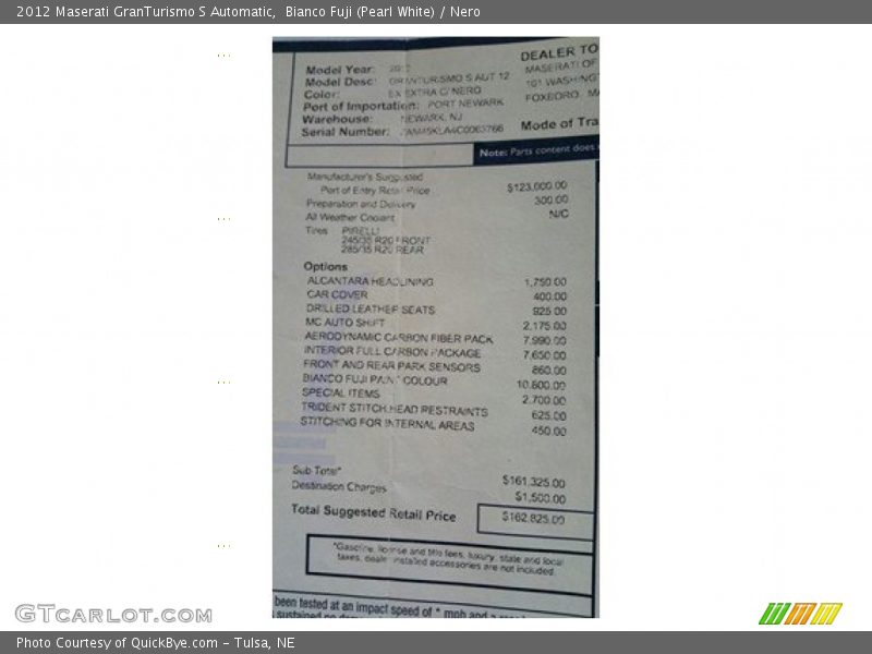 Bianco Fuji (Pearl White) / Nero 2012 Maserati GranTurismo S Automatic