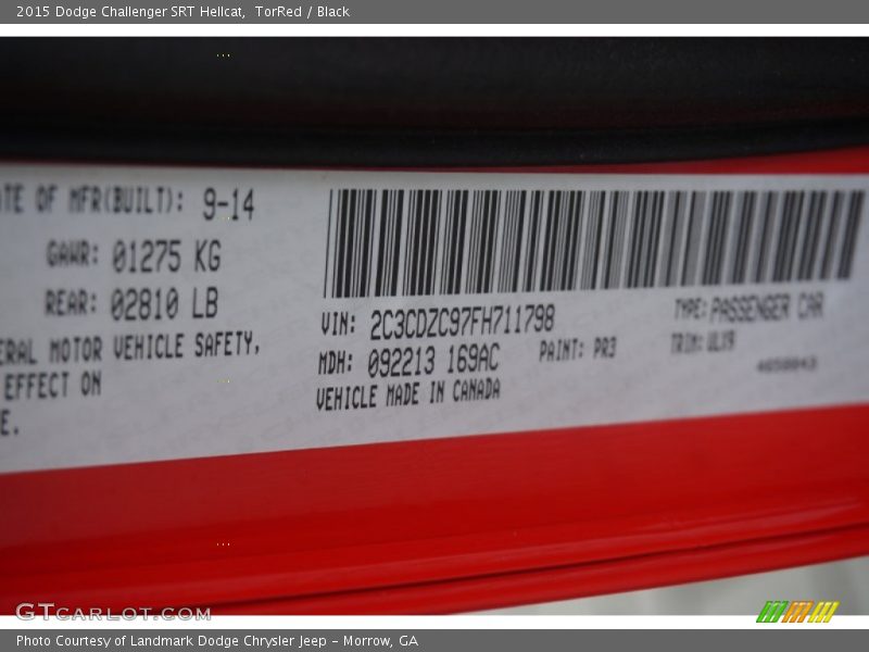2015 Challenger SRT Hellcat TorRed Color Code PR3