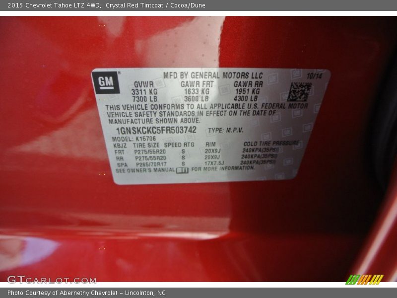 Crystal Red Tintcoat / Cocoa/Dune 2015 Chevrolet Tahoe LTZ 4WD