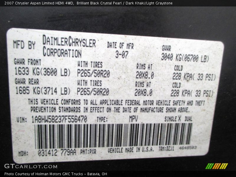 Brilliant Black Crystal Pearl / Dark Khaki/Light Graystone 2007 Chrysler Aspen Limited HEMI 4WD