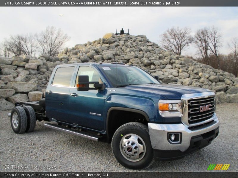 Stone Blue Metallic / Jet Black 2015 GMC Sierra 3500HD SLE Crew Cab 4x4 Dual Rear Wheel Chassis