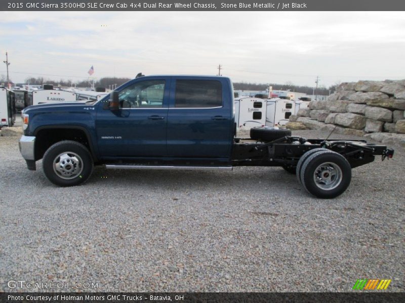 Stone Blue Metallic / Jet Black 2015 GMC Sierra 3500HD SLE Crew Cab 4x4 Dual Rear Wheel Chassis