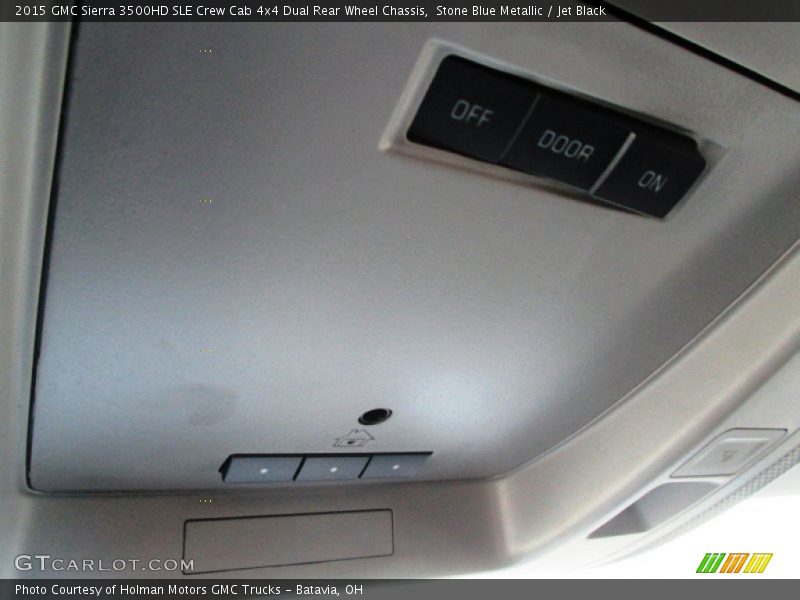 Stone Blue Metallic / Jet Black 2015 GMC Sierra 3500HD SLE Crew Cab 4x4 Dual Rear Wheel Chassis