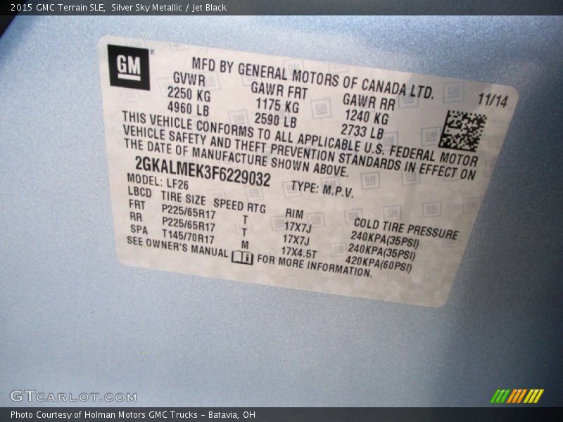 Silver Sky Metallic / Jet Black 2015 GMC Terrain SLE