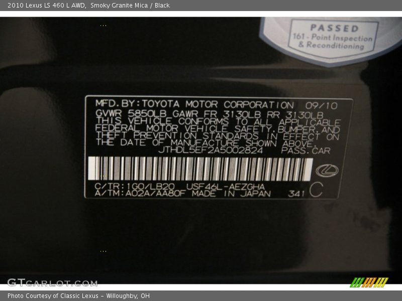 Smoky Granite Mica / Black 2010 Lexus LS 460 L AWD