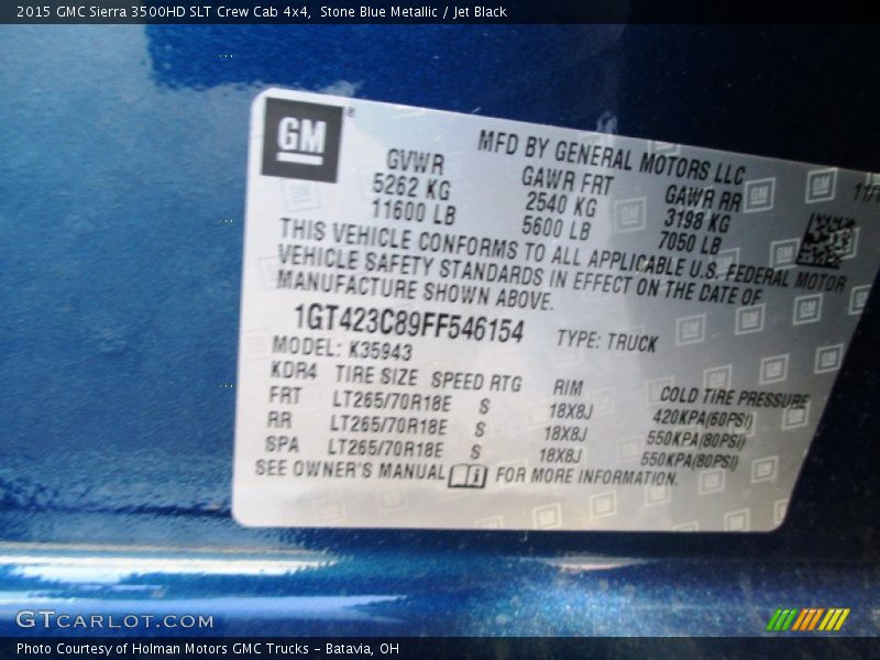 Stone Blue Metallic / Jet Black 2015 GMC Sierra 3500HD SLT Crew Cab 4x4