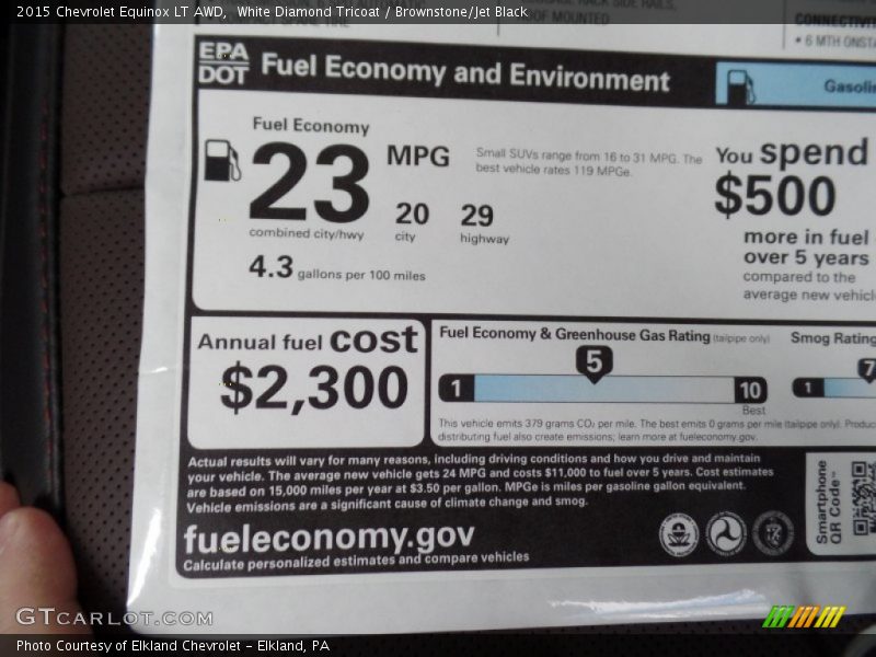 White Diamond Tricoat / Brownstone/Jet Black 2015 Chevrolet Equinox LT AWD