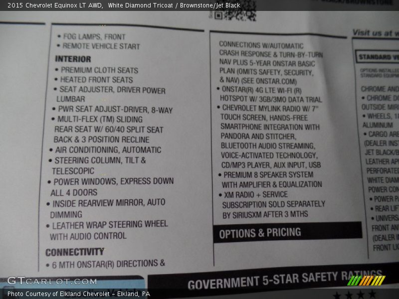 White Diamond Tricoat / Brownstone/Jet Black 2015 Chevrolet Equinox LT AWD