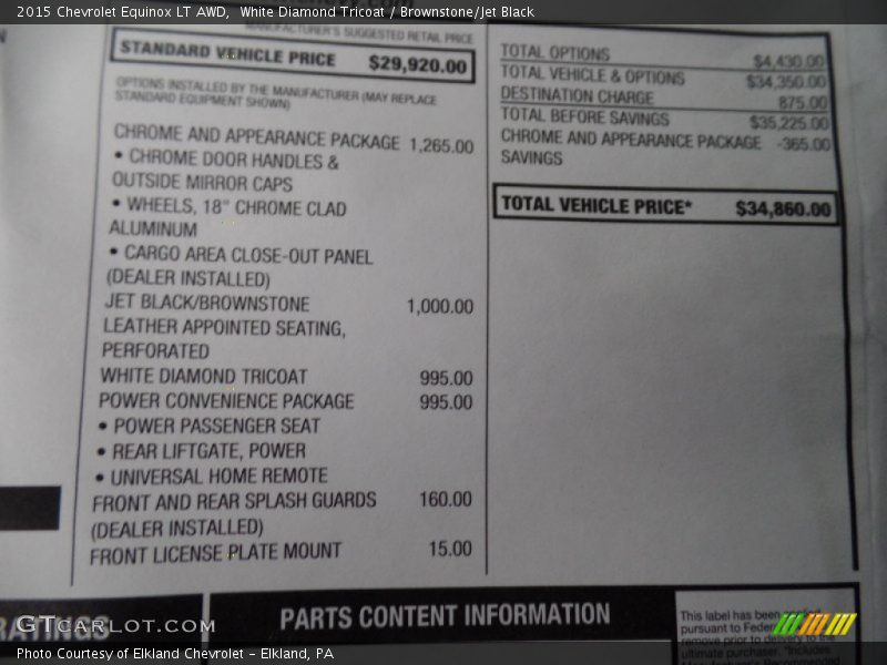 White Diamond Tricoat / Brownstone/Jet Black 2015 Chevrolet Equinox LT AWD