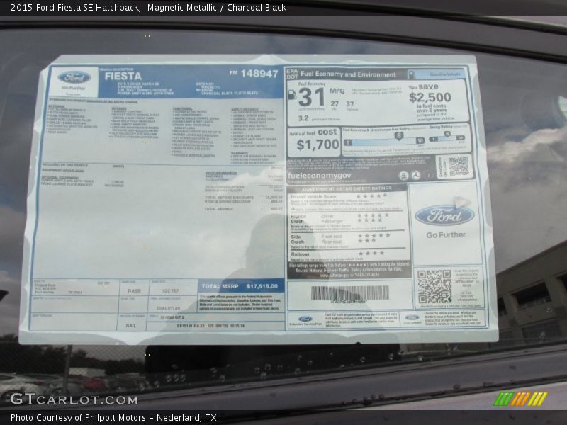  2015 Fiesta SE Hatchback Window Sticker