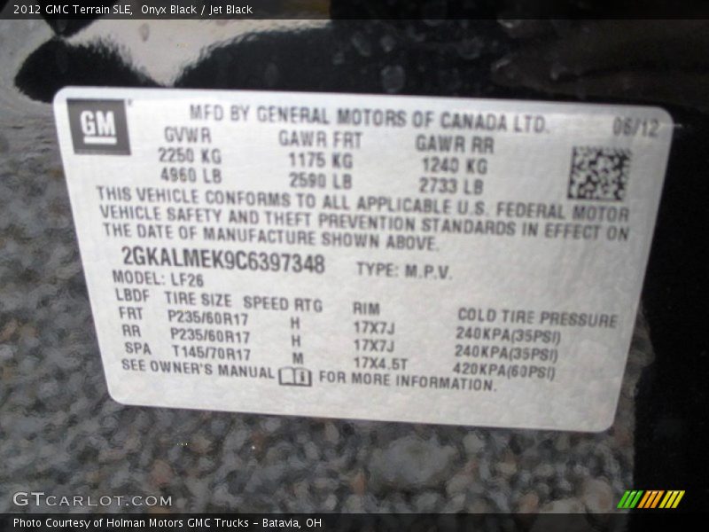 Onyx Black / Jet Black 2012 GMC Terrain SLE