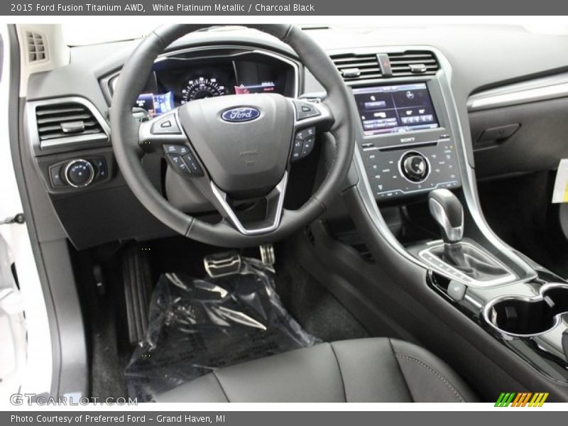 White Platinum Metallic / Charcoal Black 2015 Ford Fusion Titanium AWD