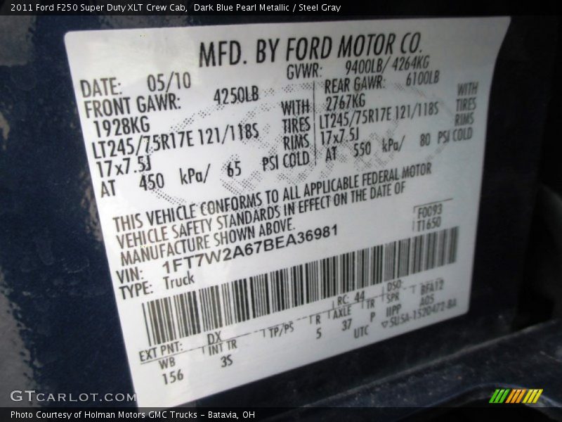 Dark Blue Pearl Metallic / Steel Gray 2011 Ford F250 Super Duty XLT Crew Cab