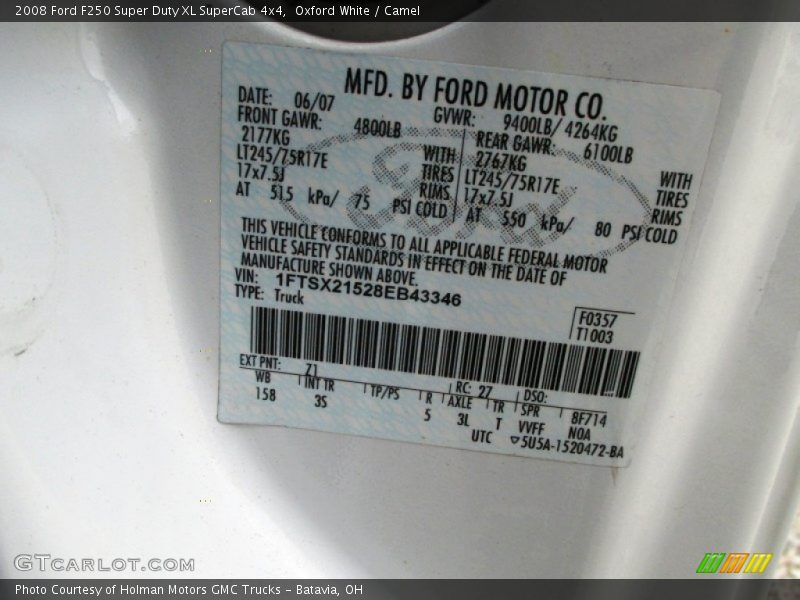 Oxford White / Camel 2008 Ford F250 Super Duty XL SuperCab 4x4
