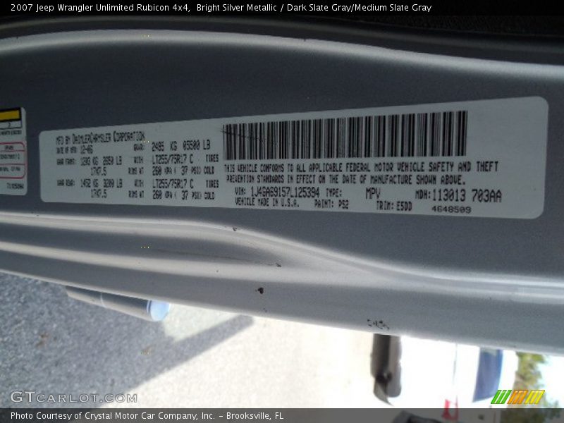 Bright Silver Metallic / Dark Slate Gray/Medium Slate Gray 2007 Jeep Wrangler Unlimited Rubicon 4x4