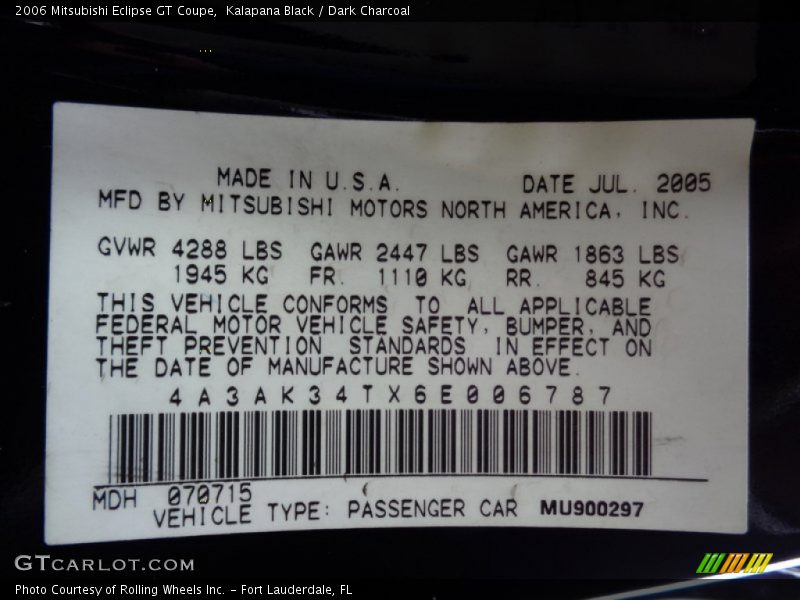 Kalapana Black / Dark Charcoal 2006 Mitsubishi Eclipse GT Coupe