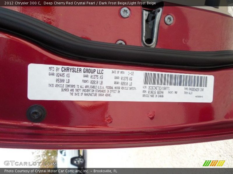 Deep Cherry Red Crystal Pearl / Dark Frost Beige/Light Frost Beige 2012 Chrysler 300 C