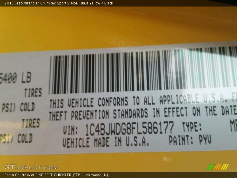 Baja Yellow / Black 2015 Jeep Wrangler Unlimited Sport S 4x4