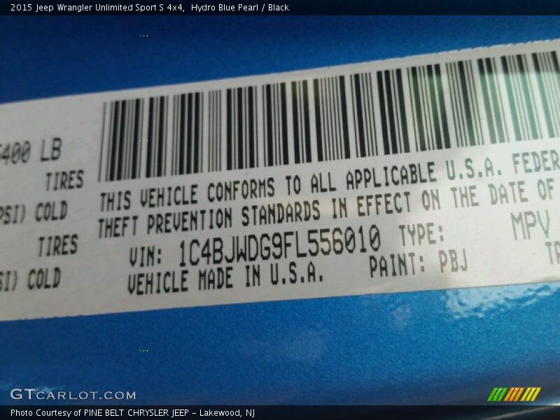 Hydro Blue Pearl / Black 2015 Jeep Wrangler Unlimited Sport S 4x4