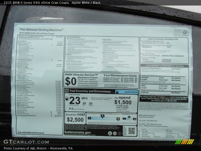  2015 6 Series 640i xDrive Gran Coupe Window Sticker