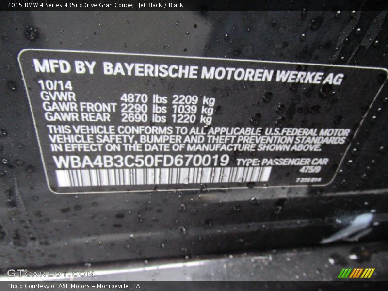 Jet Black / Black 2015 BMW 4 Series 435i xDrive Gran Coupe