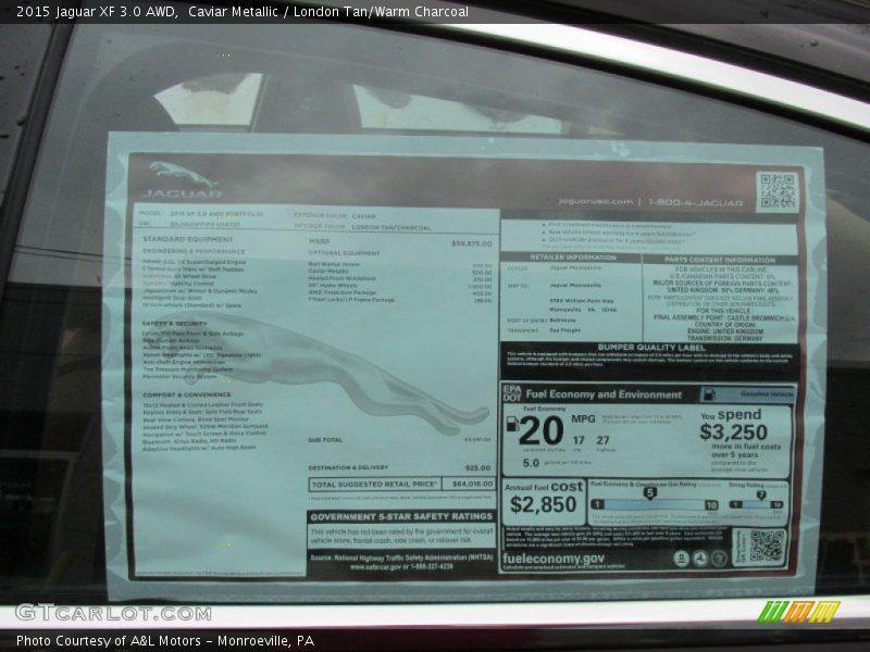  2015 XF 3.0 AWD Window Sticker