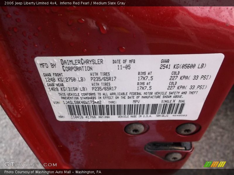 Inferno Red Pearl / Medium Slate Gray 2006 Jeep Liberty Limited 4x4