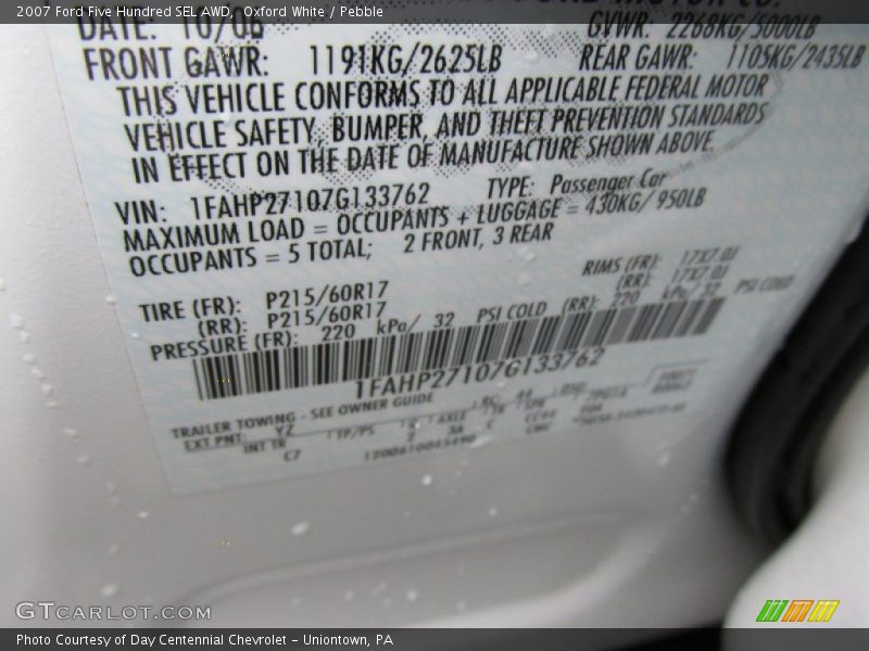 Oxford White / Pebble 2007 Ford Five Hundred SEL AWD