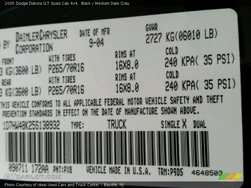 Black / Medium Slate Gray 2005 Dodge Dakota SLT Quad Cab 4x4