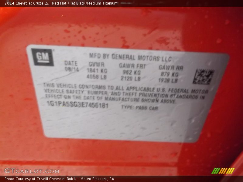 Red Hot / Jet Black/Medium Titanium 2014 Chevrolet Cruze LS