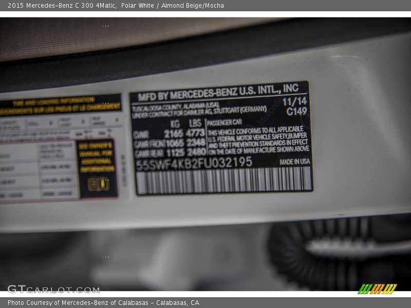 Polar White / Almond Beige/Mocha 2015 Mercedes-Benz C 300 4Matic