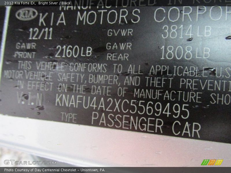 Bright Silver / Black 2012 Kia Forte EX