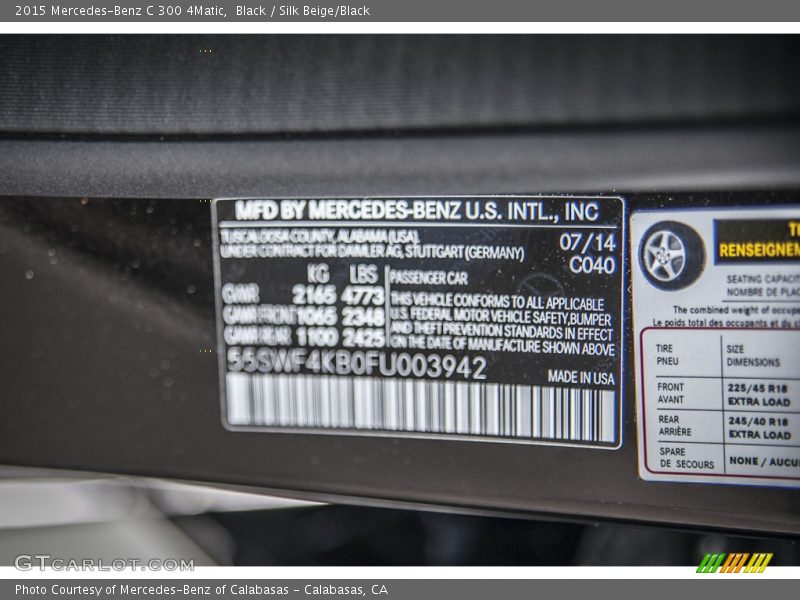Black / Silk Beige/Black 2015 Mercedes-Benz C 300 4Matic