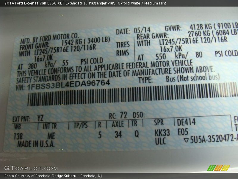 Oxford White / Medium Flint 2014 Ford E-Series Van E350 XLT Extended 15 Passenger Van