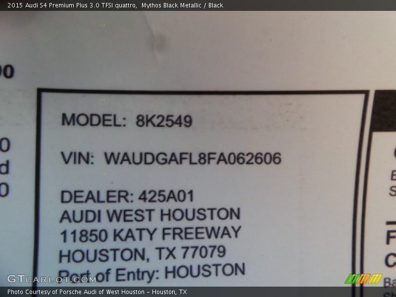 Mythos Black Metallic / Black 2015 Audi S4 Premium Plus 3.0 TFSI quattro