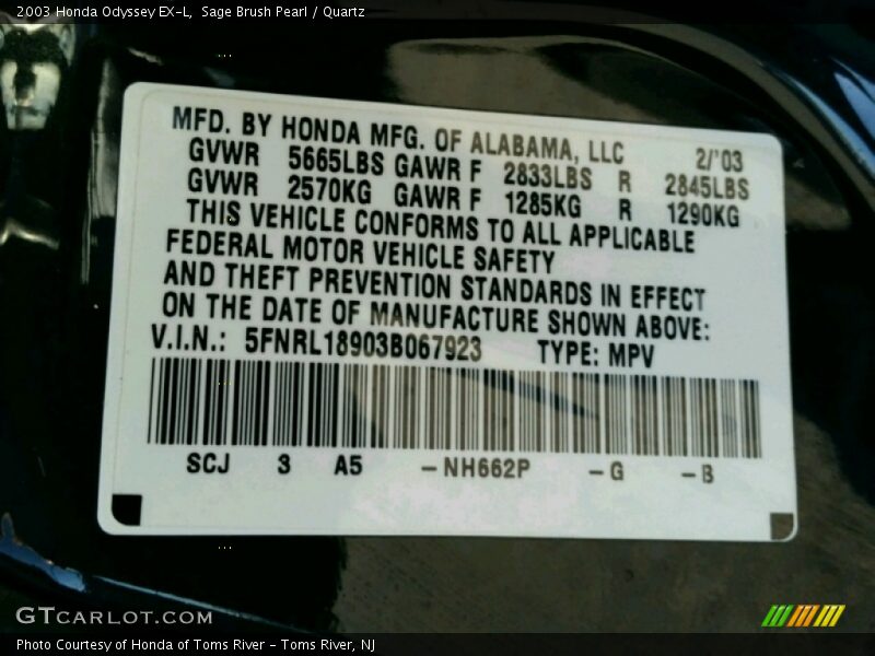Sage Brush Pearl / Quartz 2003 Honda Odyssey EX-L