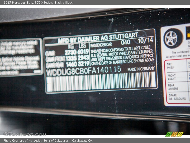 Black / Black 2015 Mercedes-Benz S 550 Sedan