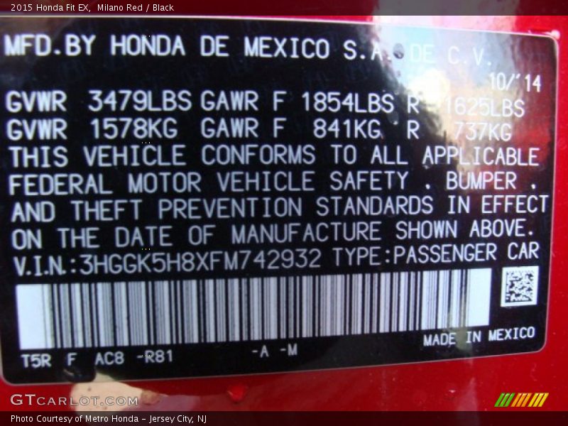 Milano Red / Black 2015 Honda Fit EX