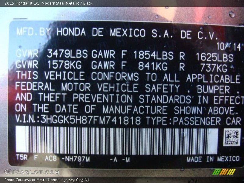 Modern Steel Metallic / Black 2015 Honda Fit EX