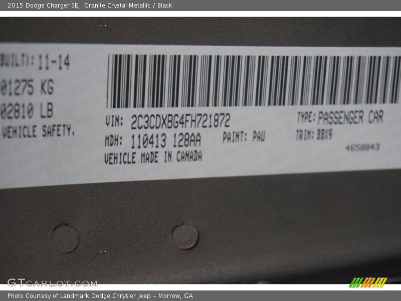 Granite Crystal Metallic / Black 2015 Dodge Charger SE