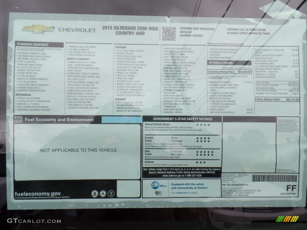 2015 Chevrolet Silverado 2500HD High Country Crew Cab 4x4 Window Sticker Photo #100002382