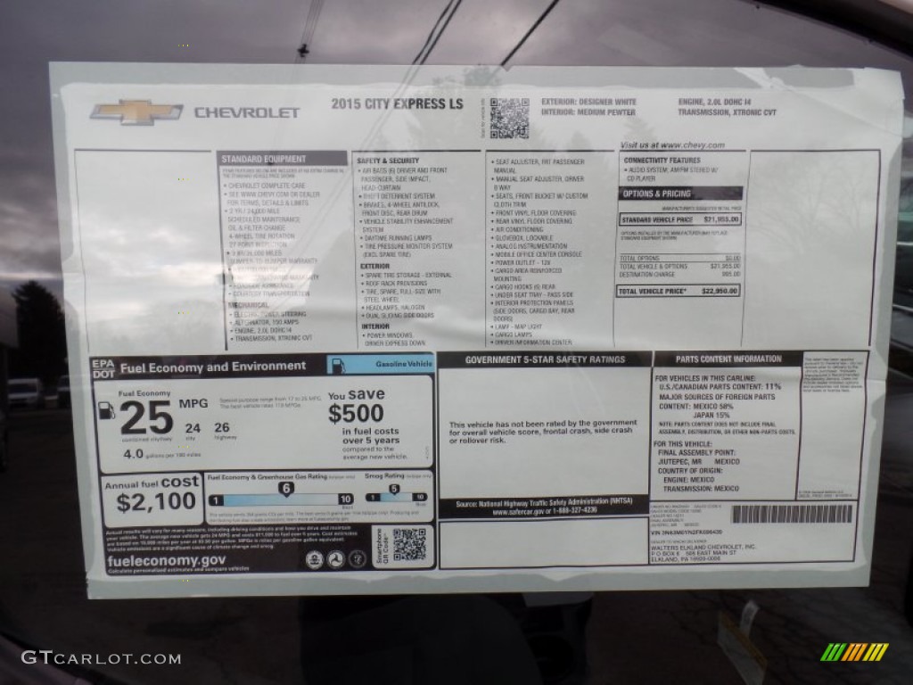 2015 Chevrolet City Express LS Window Sticker Photo #100003543